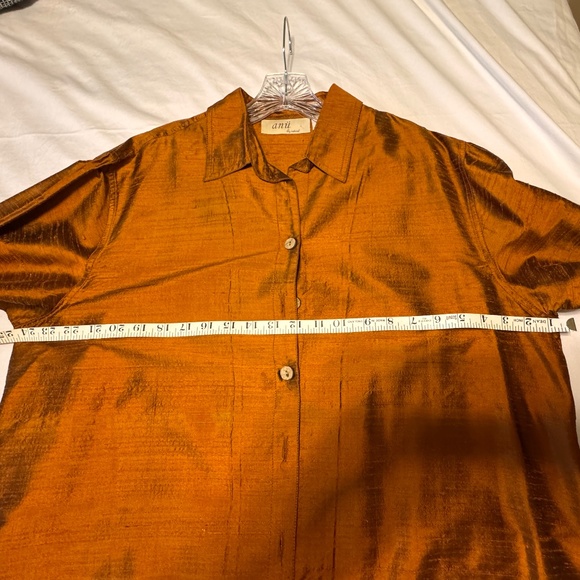 Anii By Natural Vintage - Copper Long-Sleeve Button Top - 100% Pure Silk - XL - Picture 8 of 9